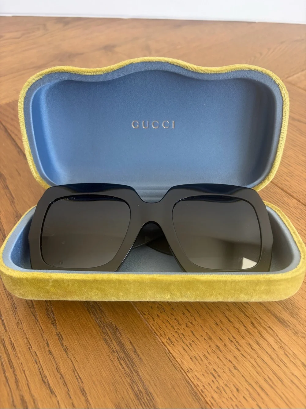 Gucci Black Glitter Oversized Square Sunglasses with Gold GG Temples